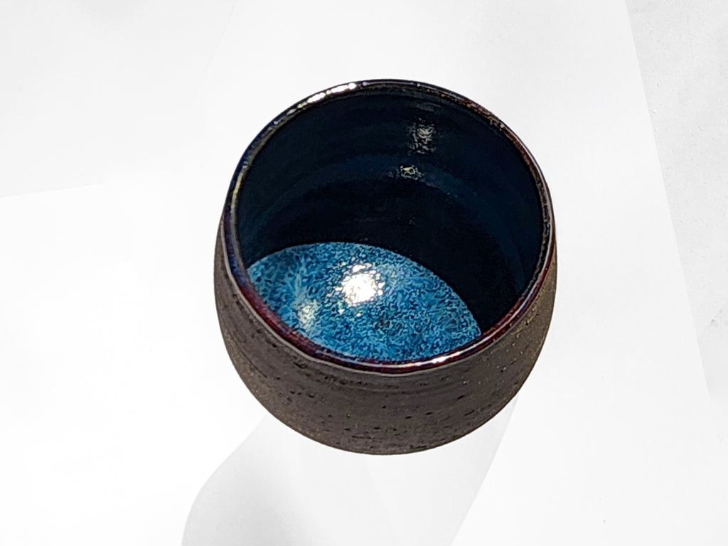Handmade Glossy Blue Interior, Rustic Clay Exterior Tumbler