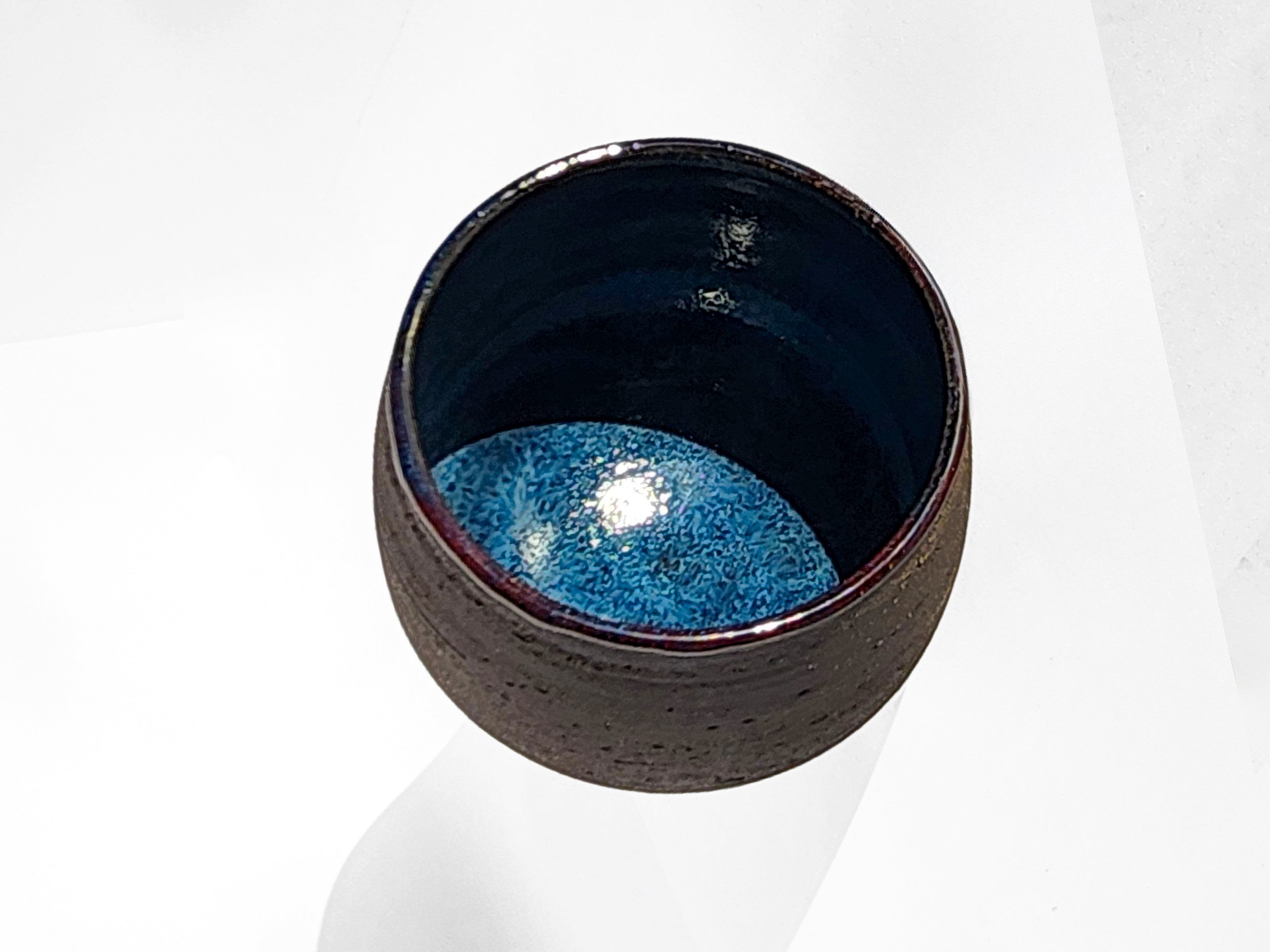 Handmade Glossy Blue Interior, Rustic Clay Exterior Tumbler