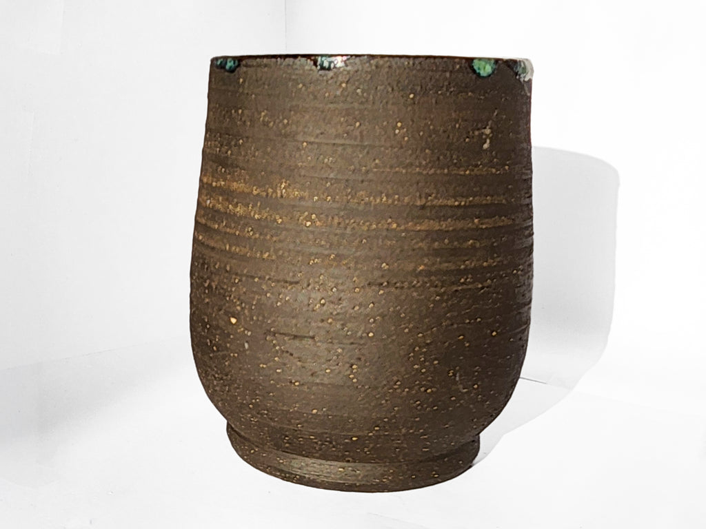 Handmade Glossy Green Interior, Rustic Clay Exterior Tumbler