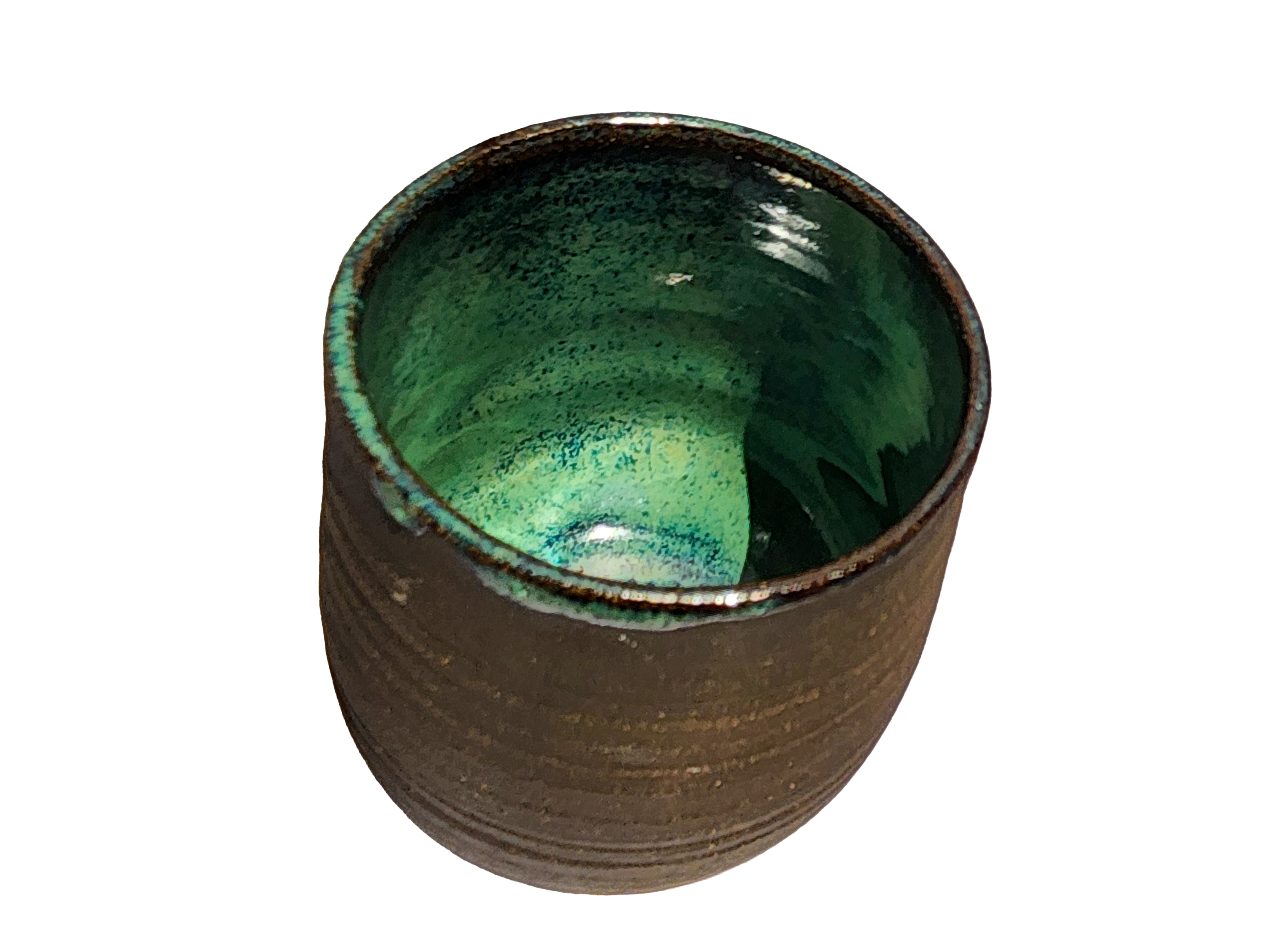 Handmade Glossy Green Interior, Rustic Clay Exterior Tumbler
