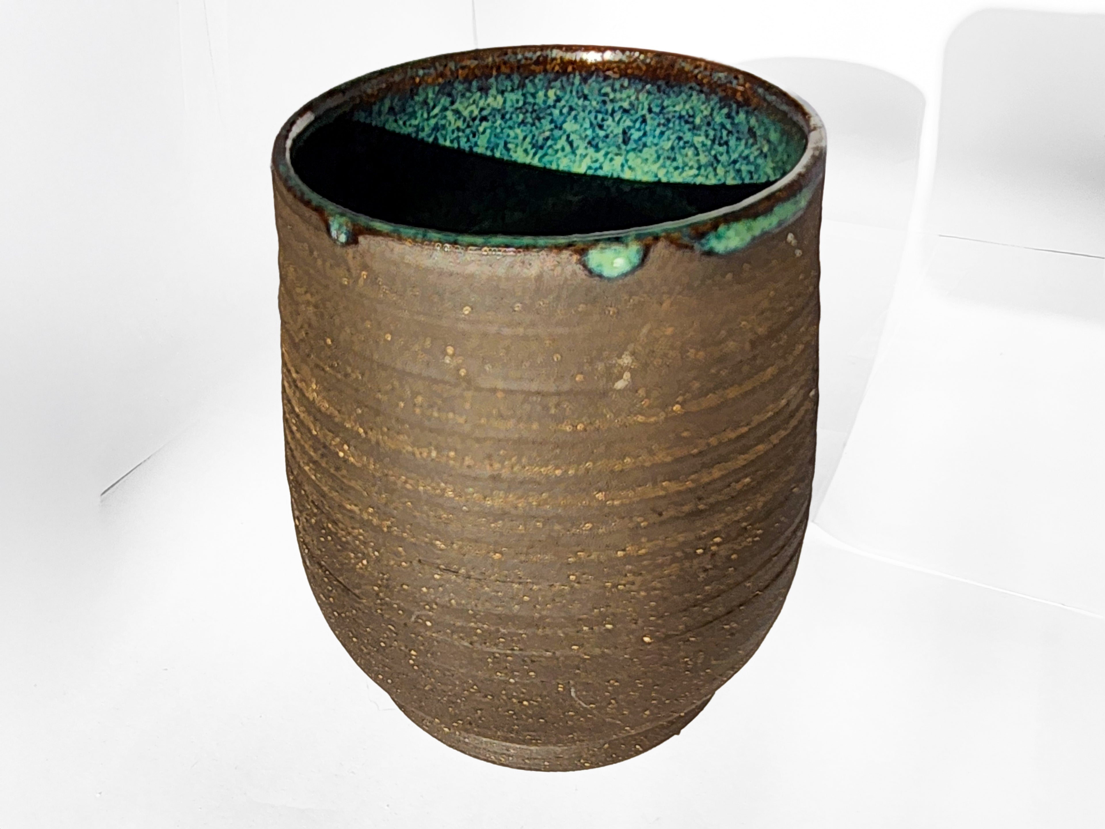 Handmade Glossy Green Interior, Rustic Clay Exterior Tumbler