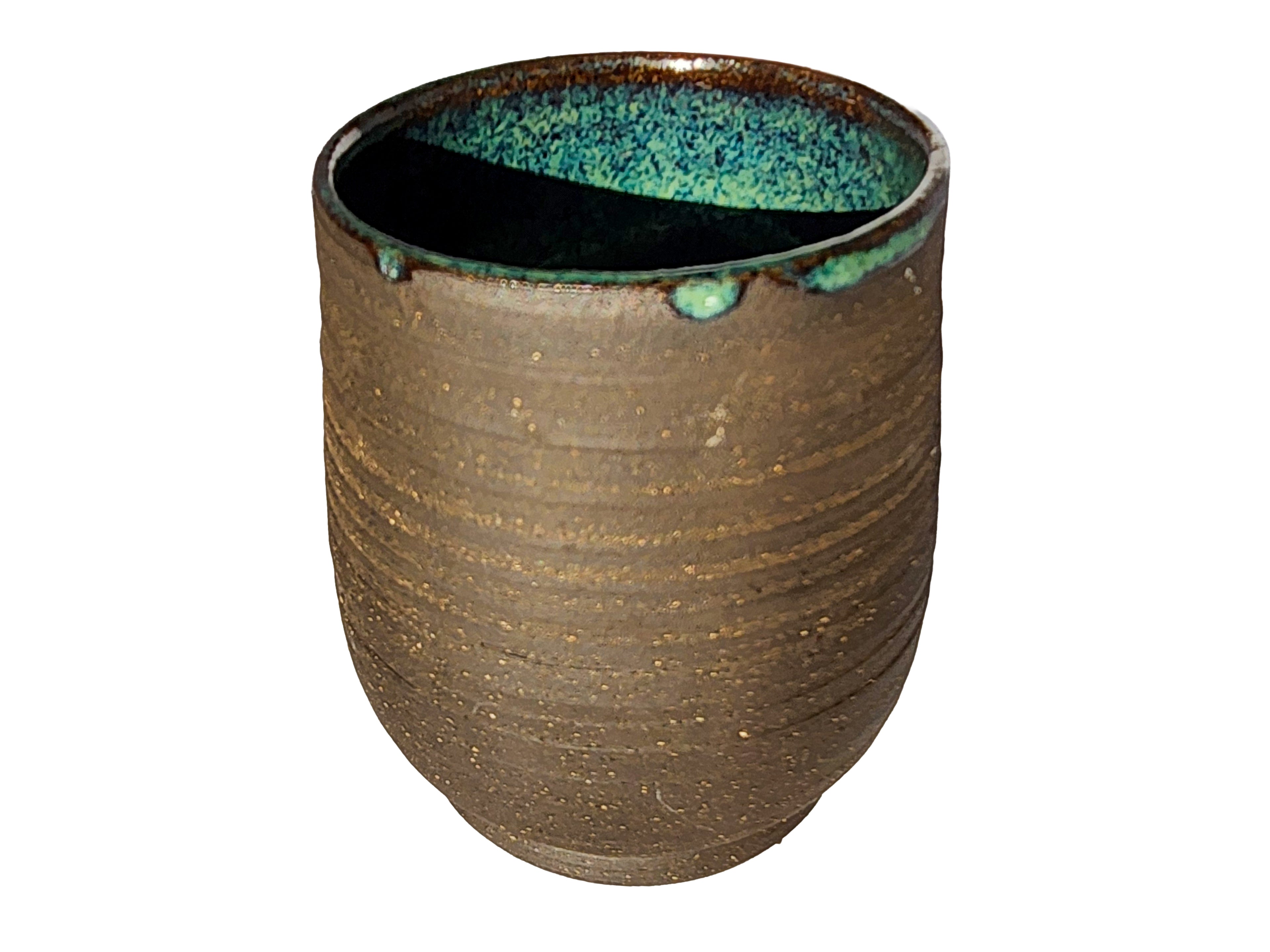 Handmade Glossy Green Interior, Rustic Clay Exterior Tumbler
