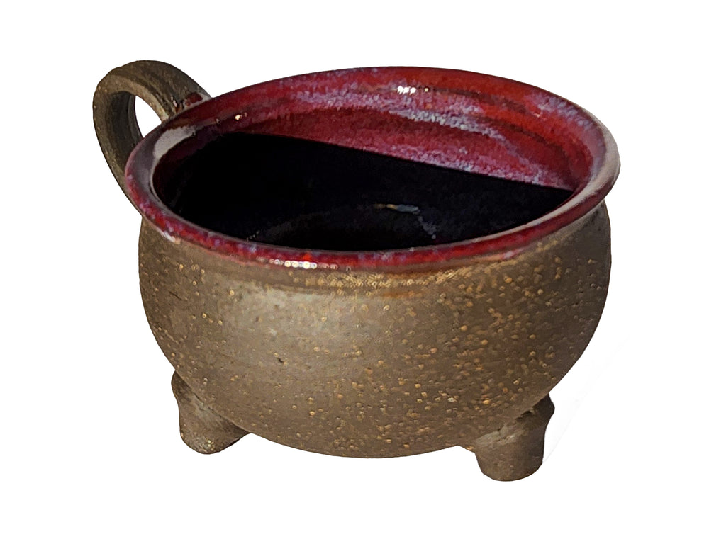 Handmade Rich Purple Interior, Black Stoneware Cauldron Mug 2.5"
