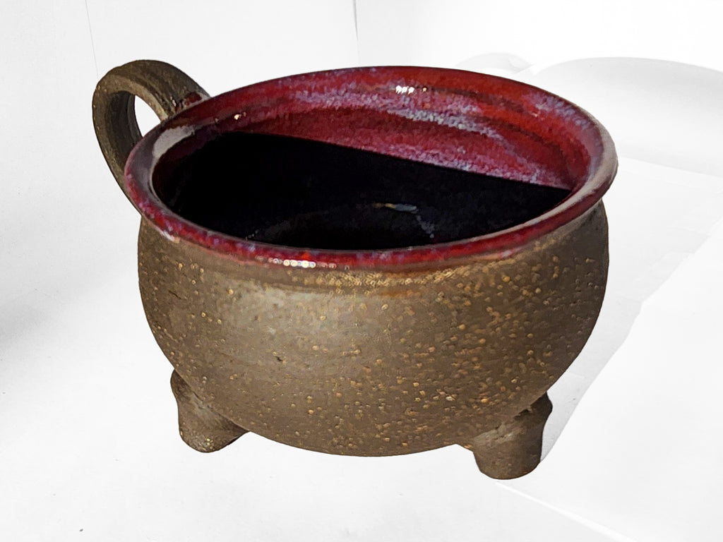 Handmade Rich Purple Interior, Black Stoneware Cauldron Mug 2.5"