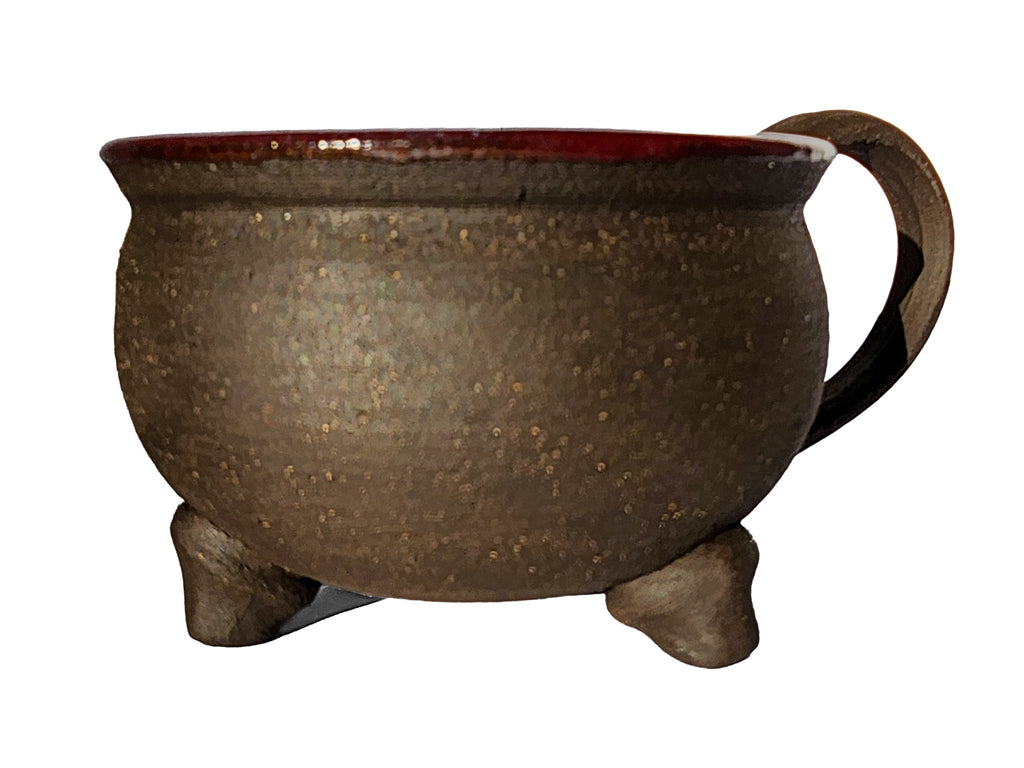 Handmade Rich Purple Interior, Black Stoneware Cauldron Mug 2.5"