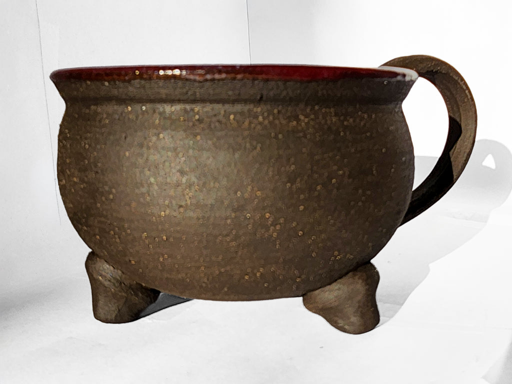 Handmade Rich Purple Interior, Black Stoneware Cauldron Mug 2.5"