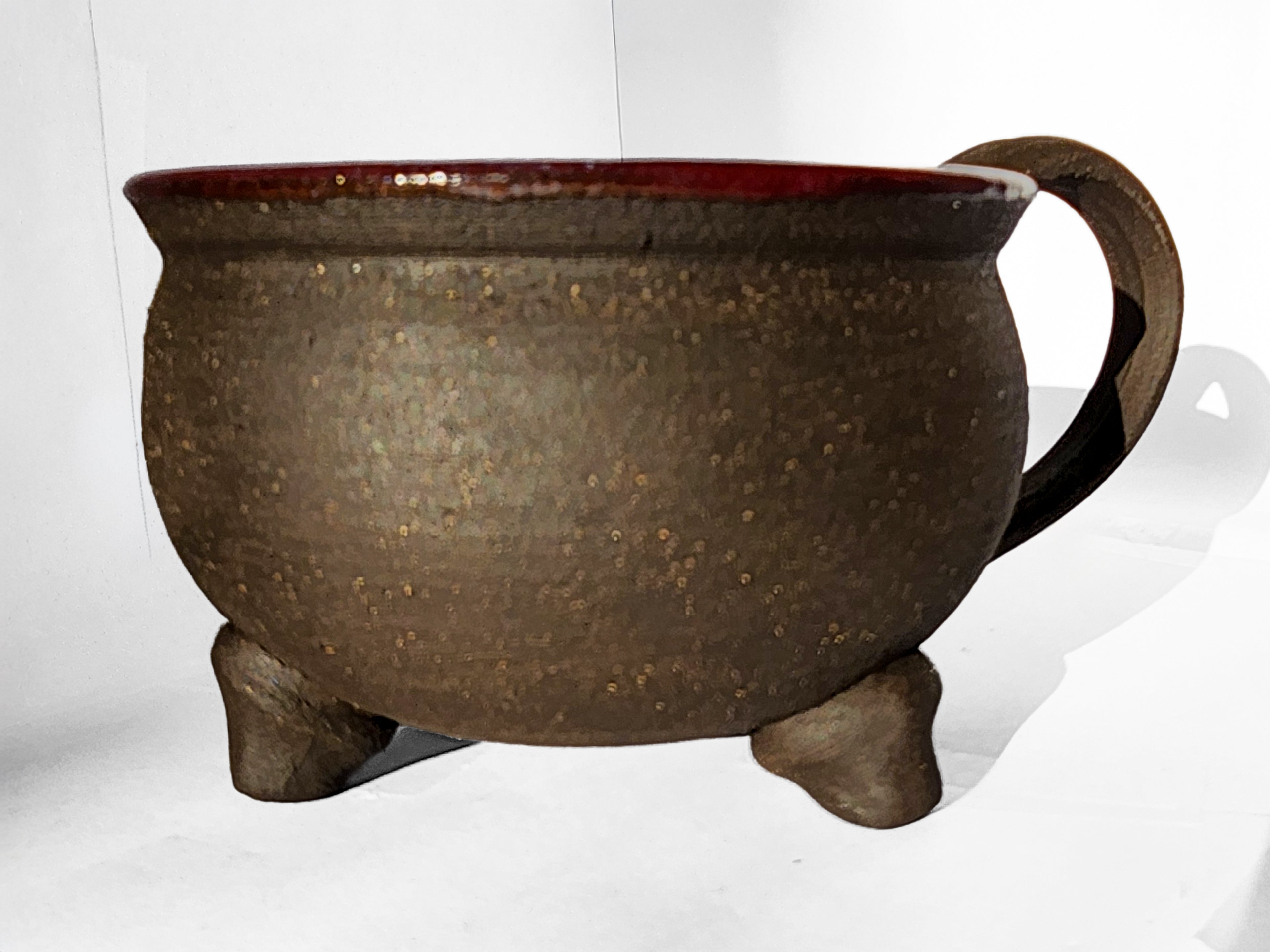 Handmade Rich Purple Interior, Black Stoneware Cauldron Mug 2.5"