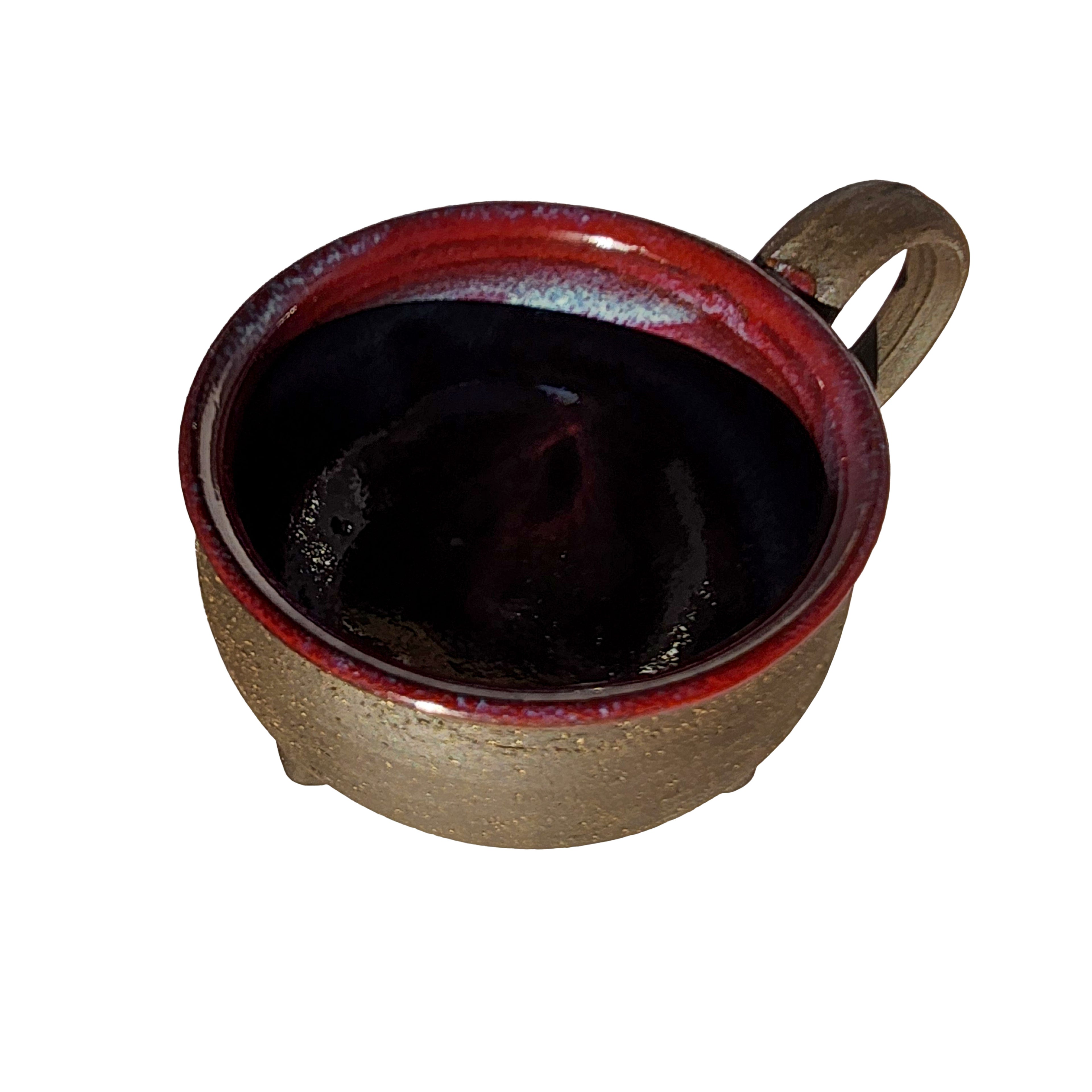 Handmade Rich Purple Interior, Black Stoneware Cauldron Mug 2.5"