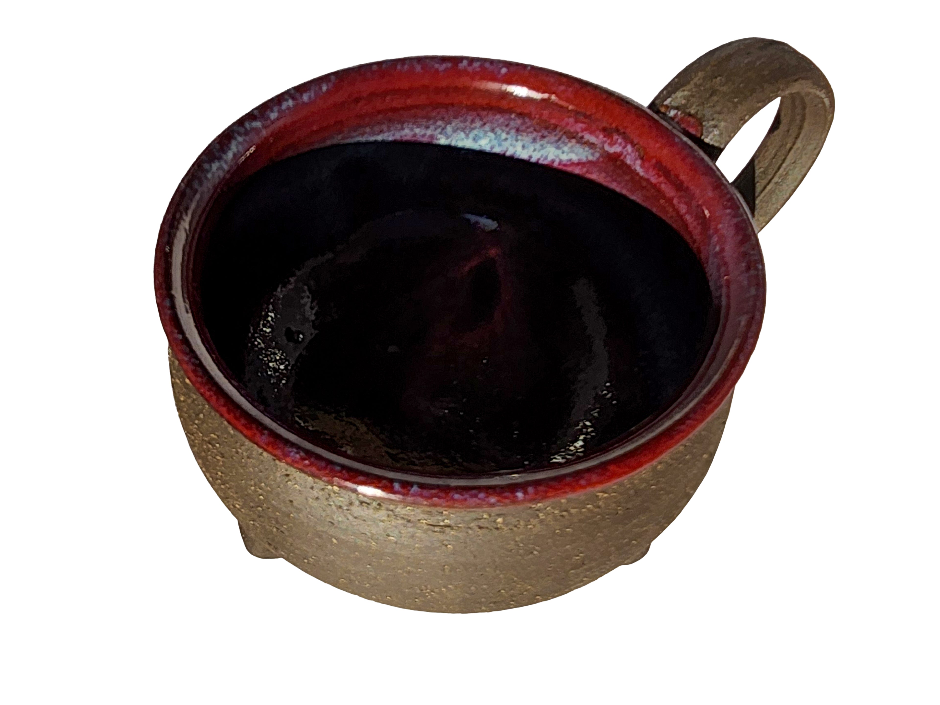 Handmade Rich Purple Interior, Black Stoneware Cauldron Mug 2.5"
