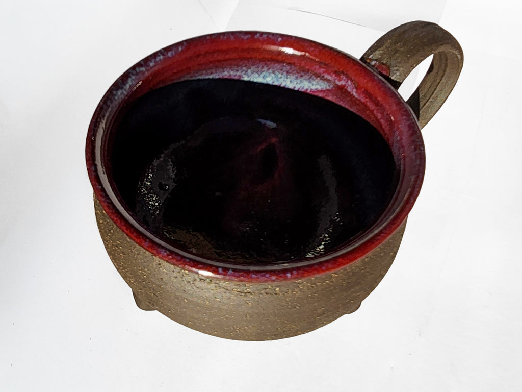 Handmade Rich Purple Interior, Black Stoneware Cauldron Mug 2.5"