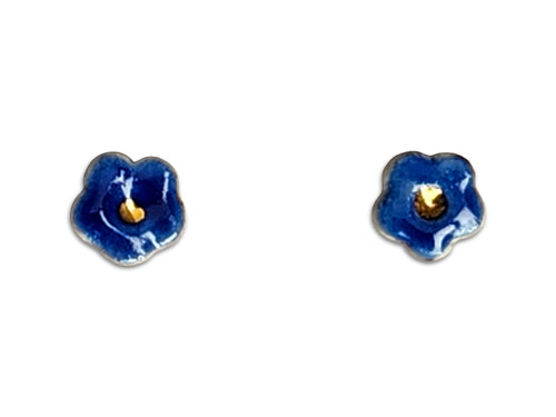 Handmade Blue Button Flower Porcelain Stud Earrings