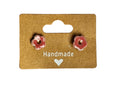 Handmade Pink Button Flower Porcelain Stud Earrings
