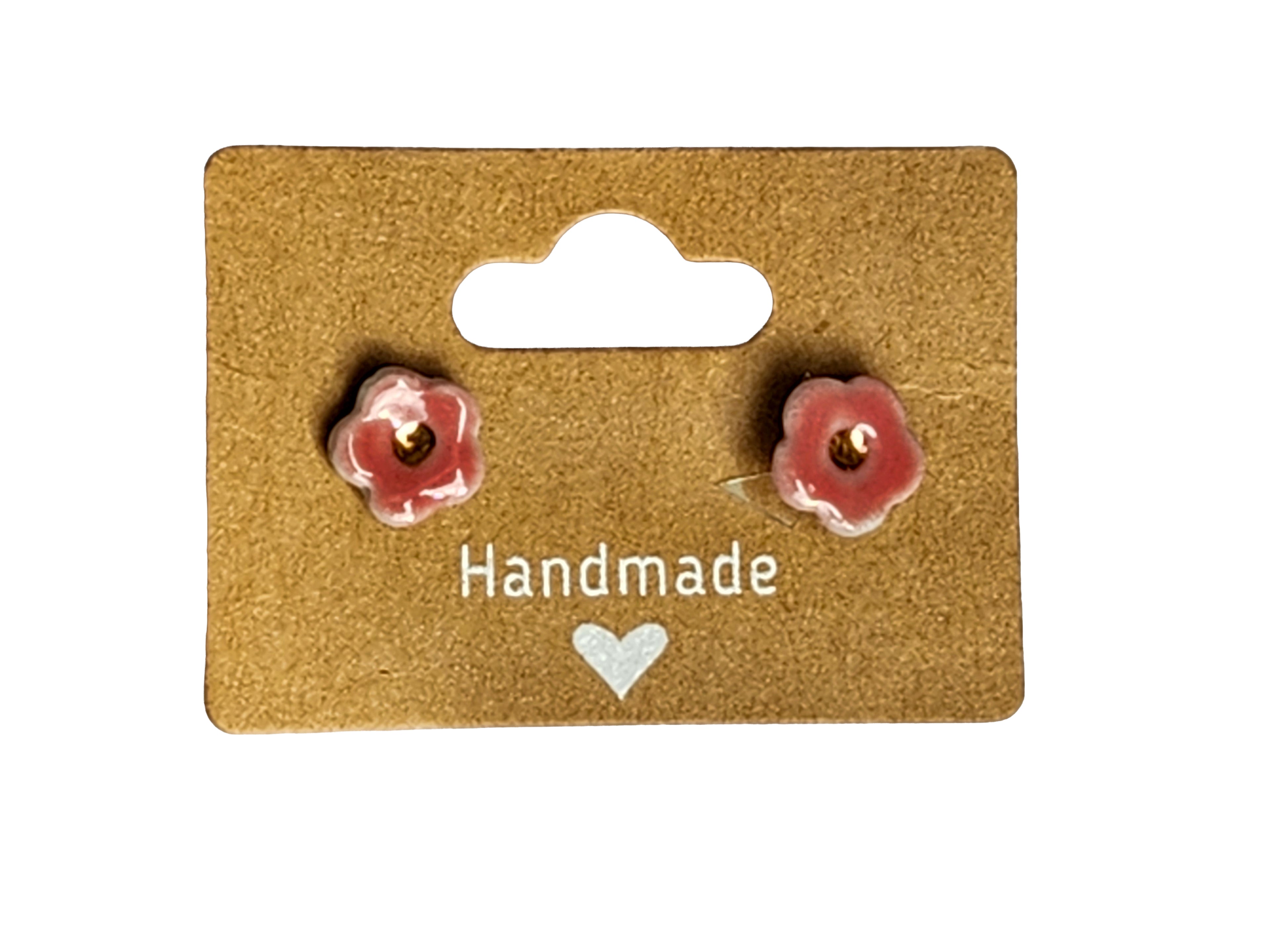 Handmade Pink Button Flower Porcelain Stud Earrings