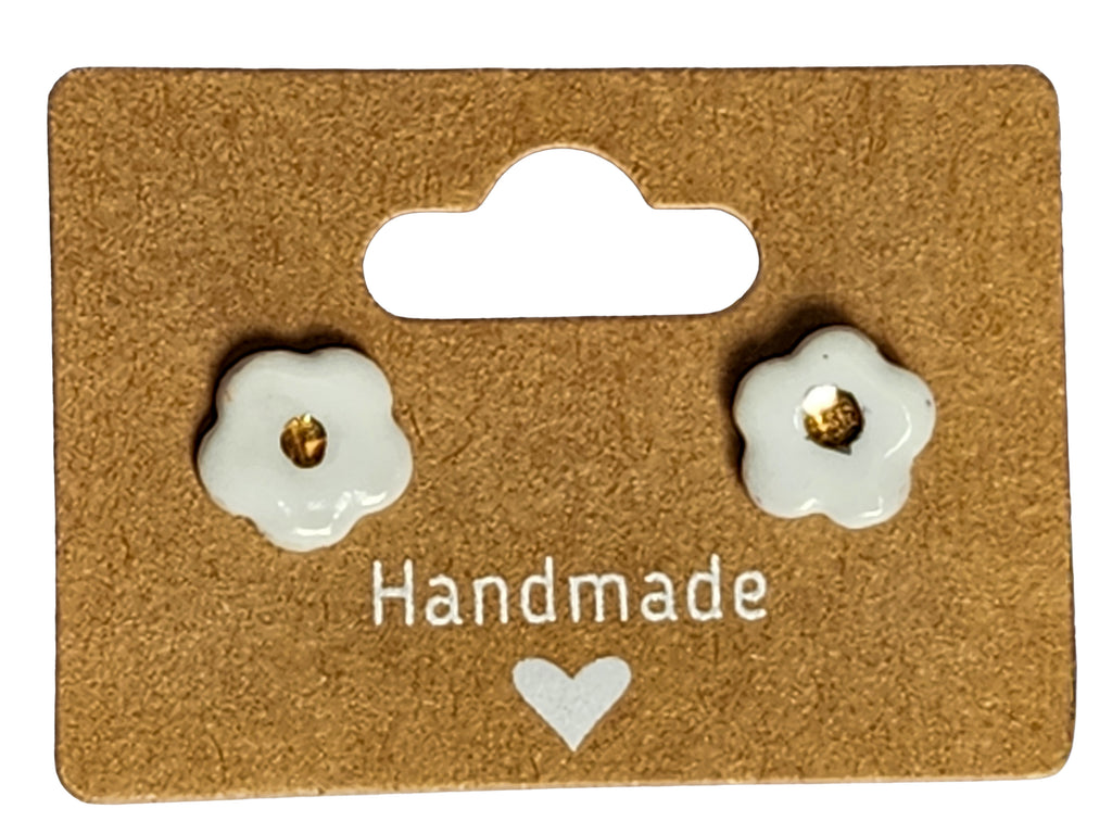 Gold Foliage Porcelain Pendant & Button Flower Earings