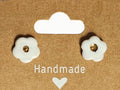 Handmade White Button Flower Porcelain Stud Earrings
