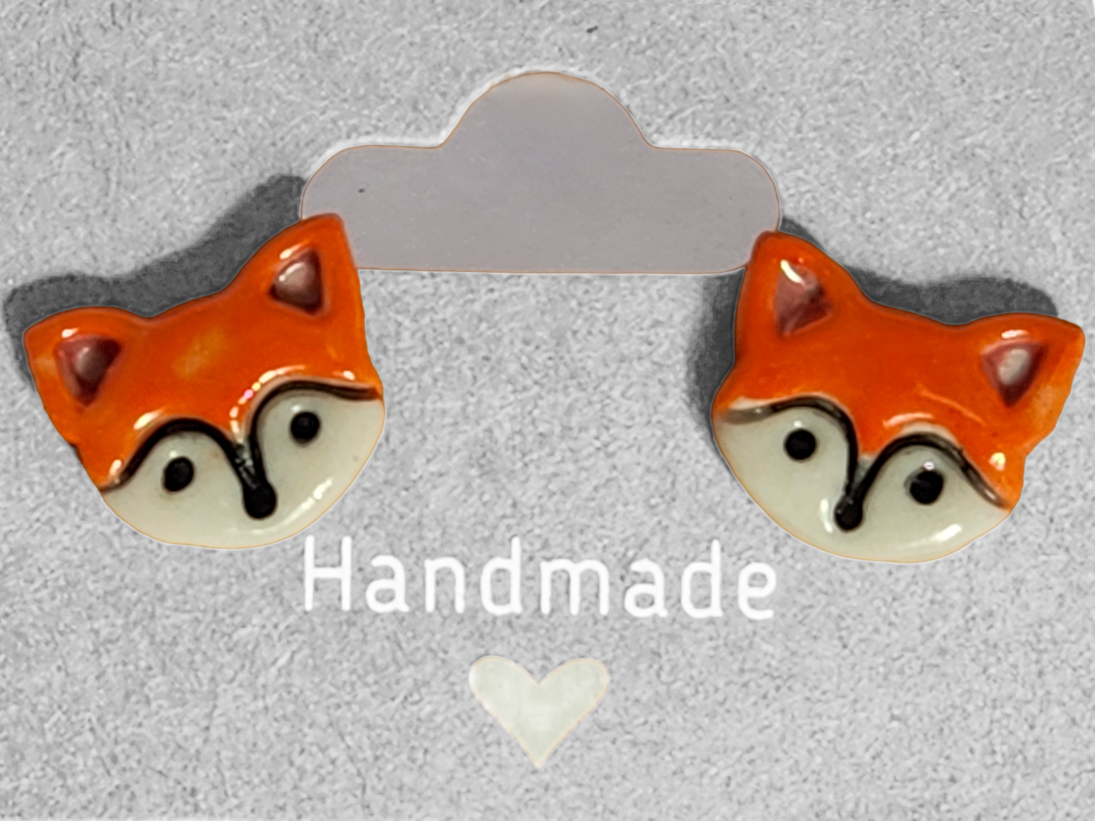 Handmade Fox Porcelain Stud Earrings