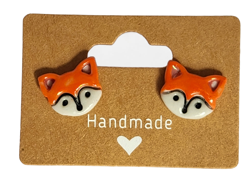 Handmade Fox Porcelain Stud Earrings