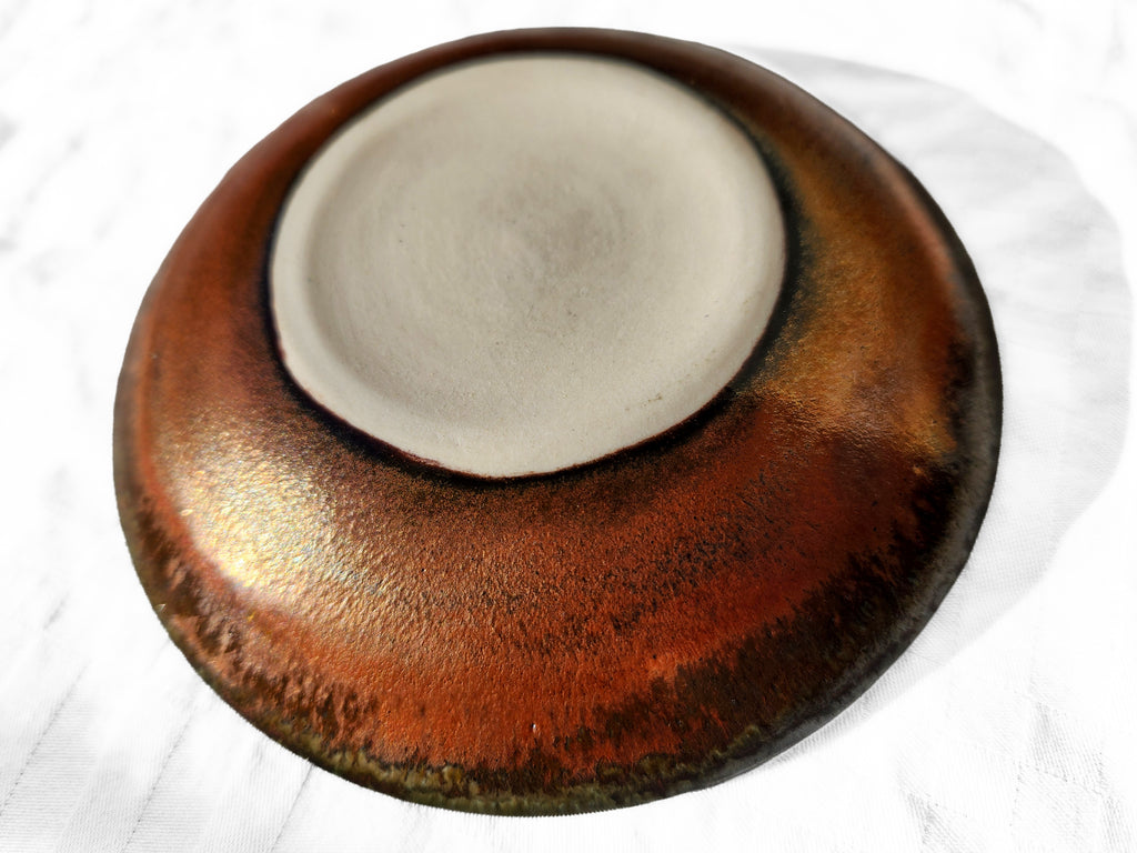 Small Handmade Shallow Bowl – Green and Copper Colors