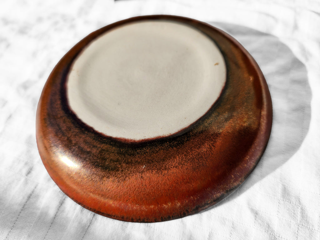 Small Handmade Shallow Bowl – Green and Copper Color