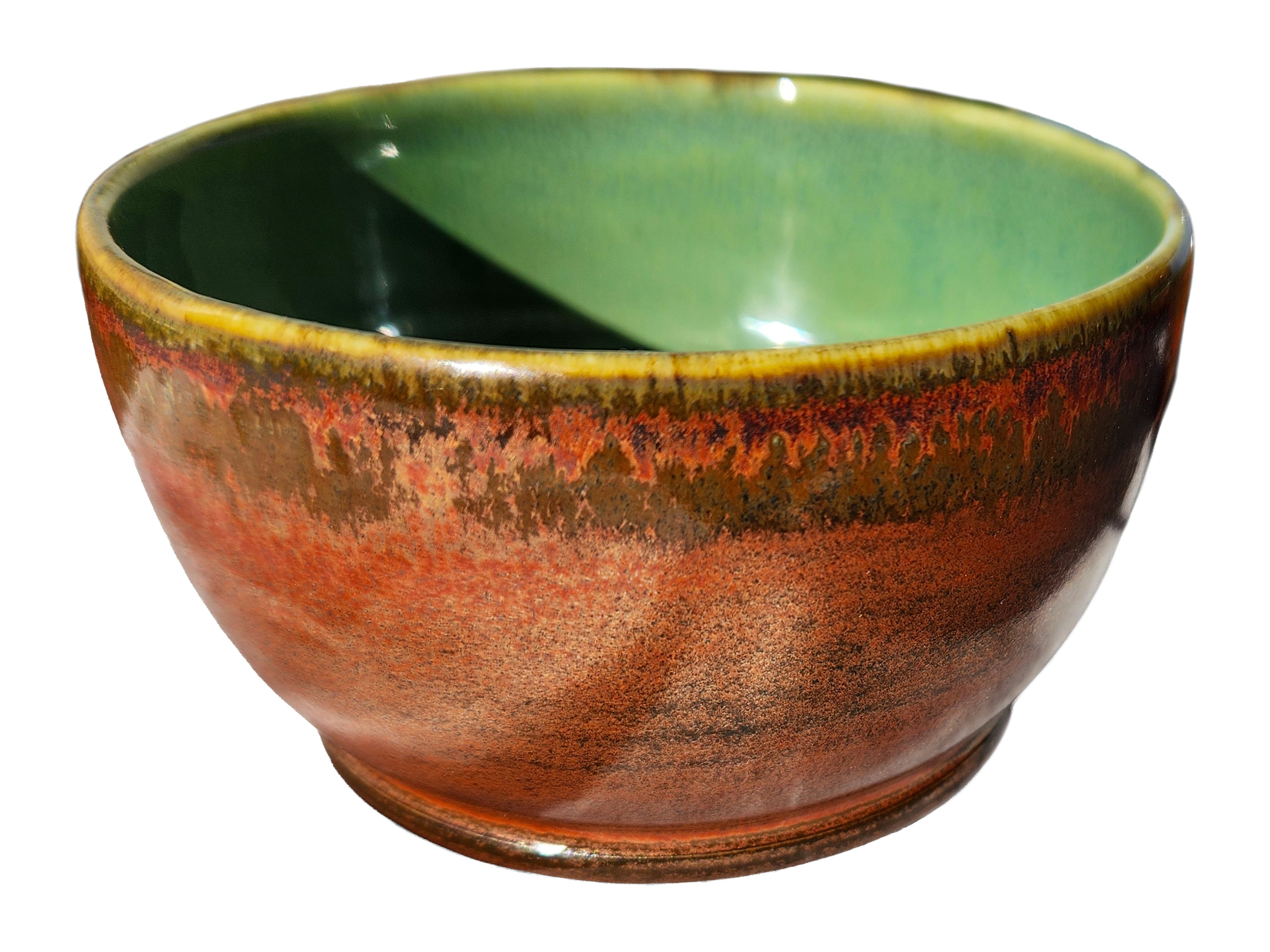 Handmade porcelain decorative & candy dish - stunning green glaze & rich golden rust 8 oz