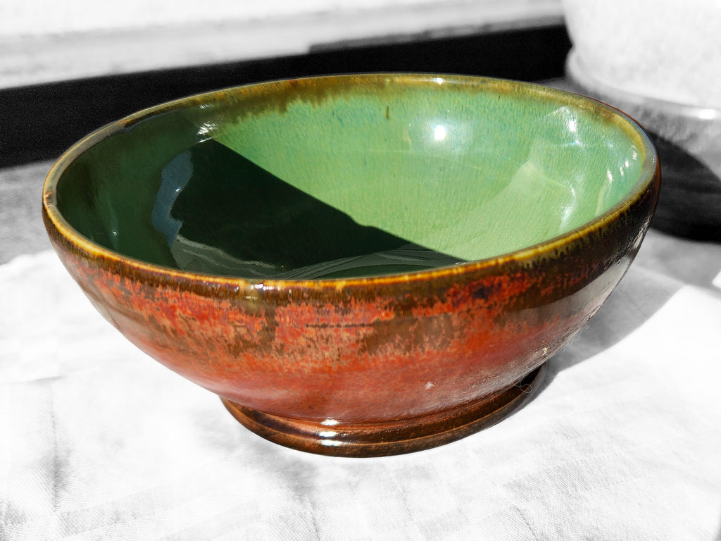 Handmade Porcelain Decorative Candy Dish - stunning green glaze & rich rustic copper 6oz