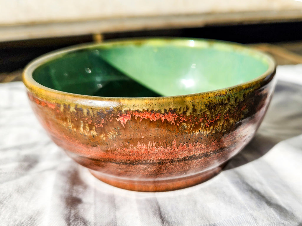 Handmade porcelain decorative & candy dish - stunning green glaze & rich rustic copper 6oz