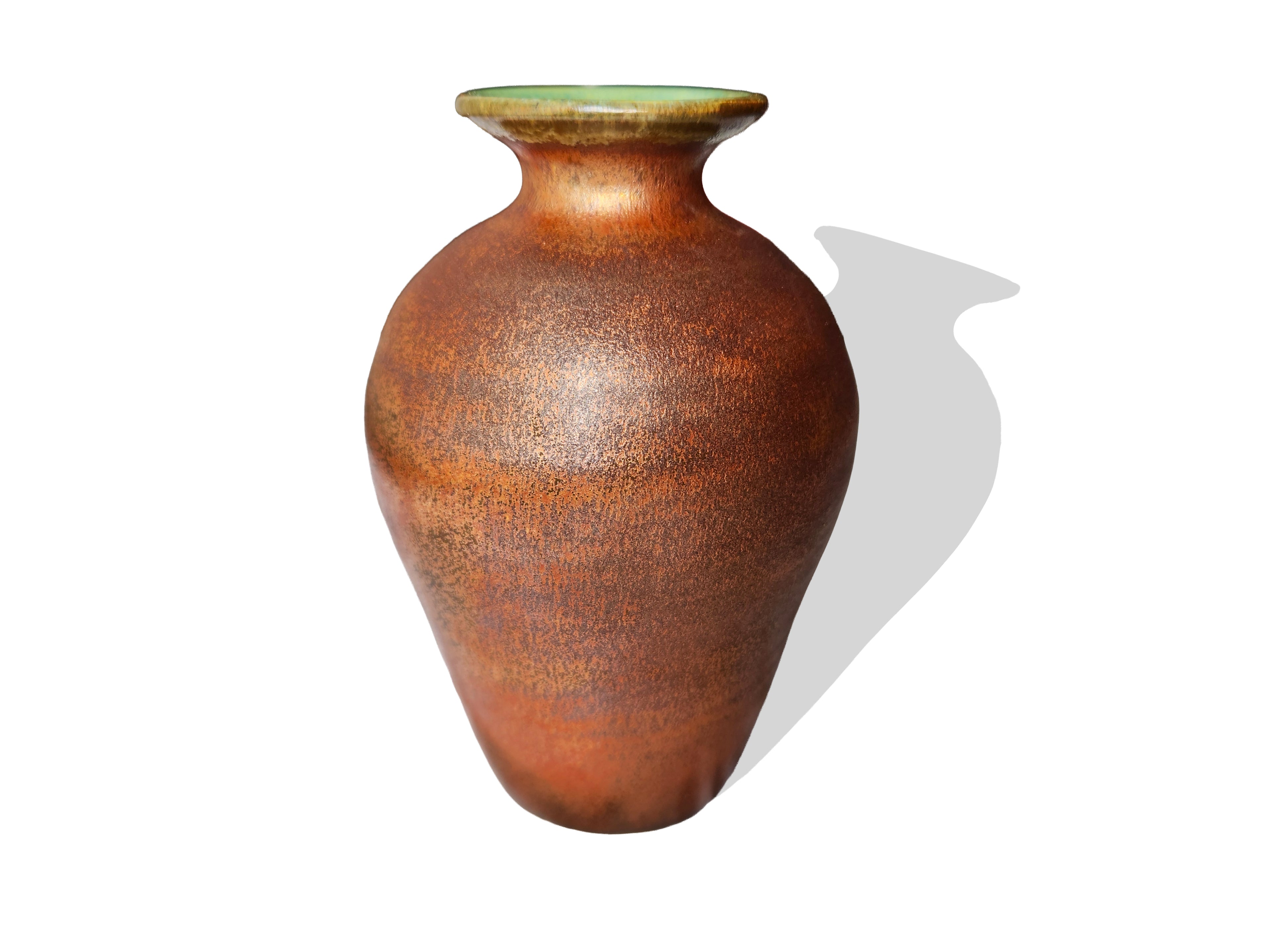 Medium-Sized Handmade Porcelain Vase, Green Interior & Copper Exterior - 6.5"