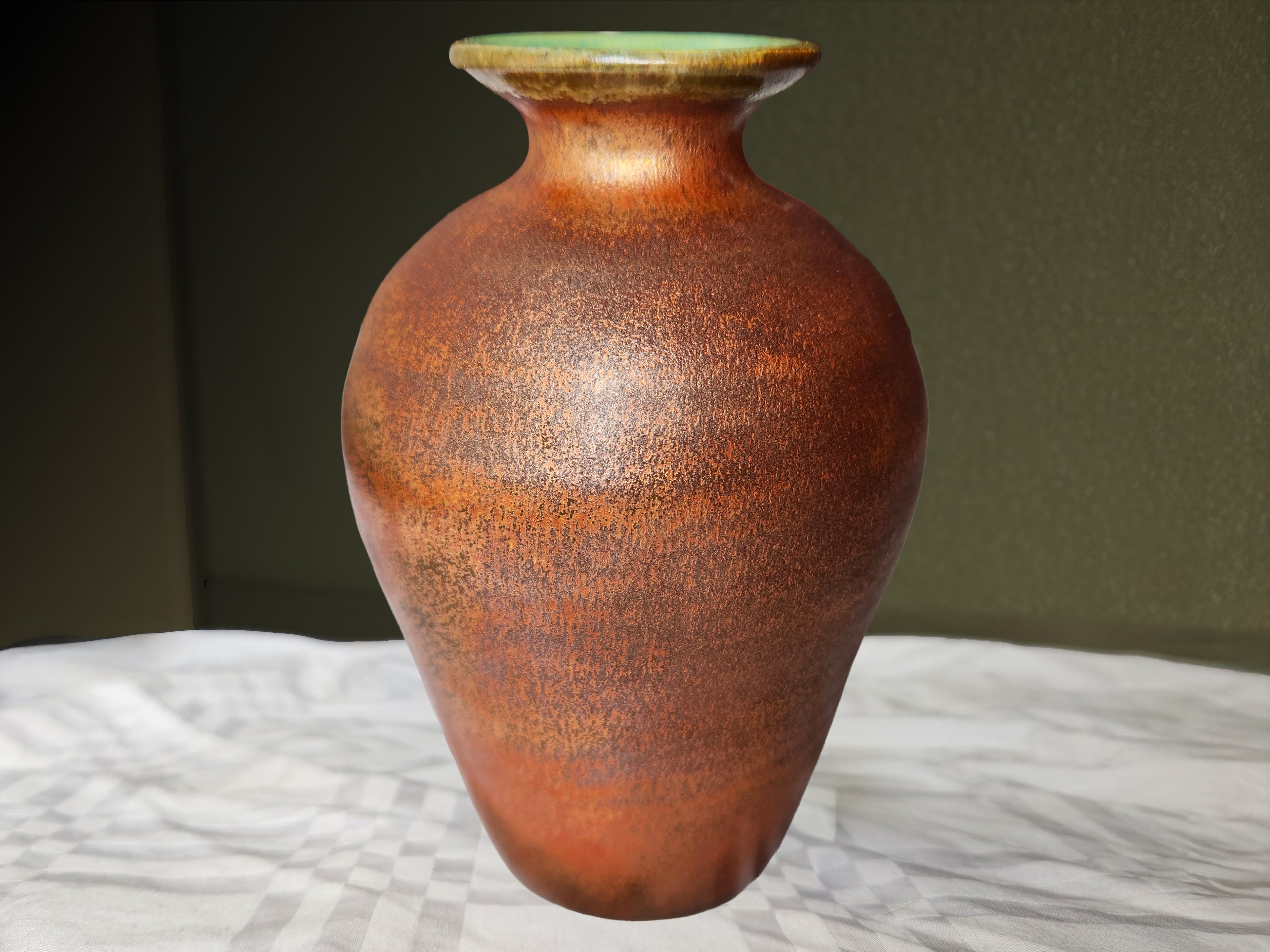 Medium-Sized Handmade Porcelain Vase, Green Interior & Copper Exterior - 6.5"