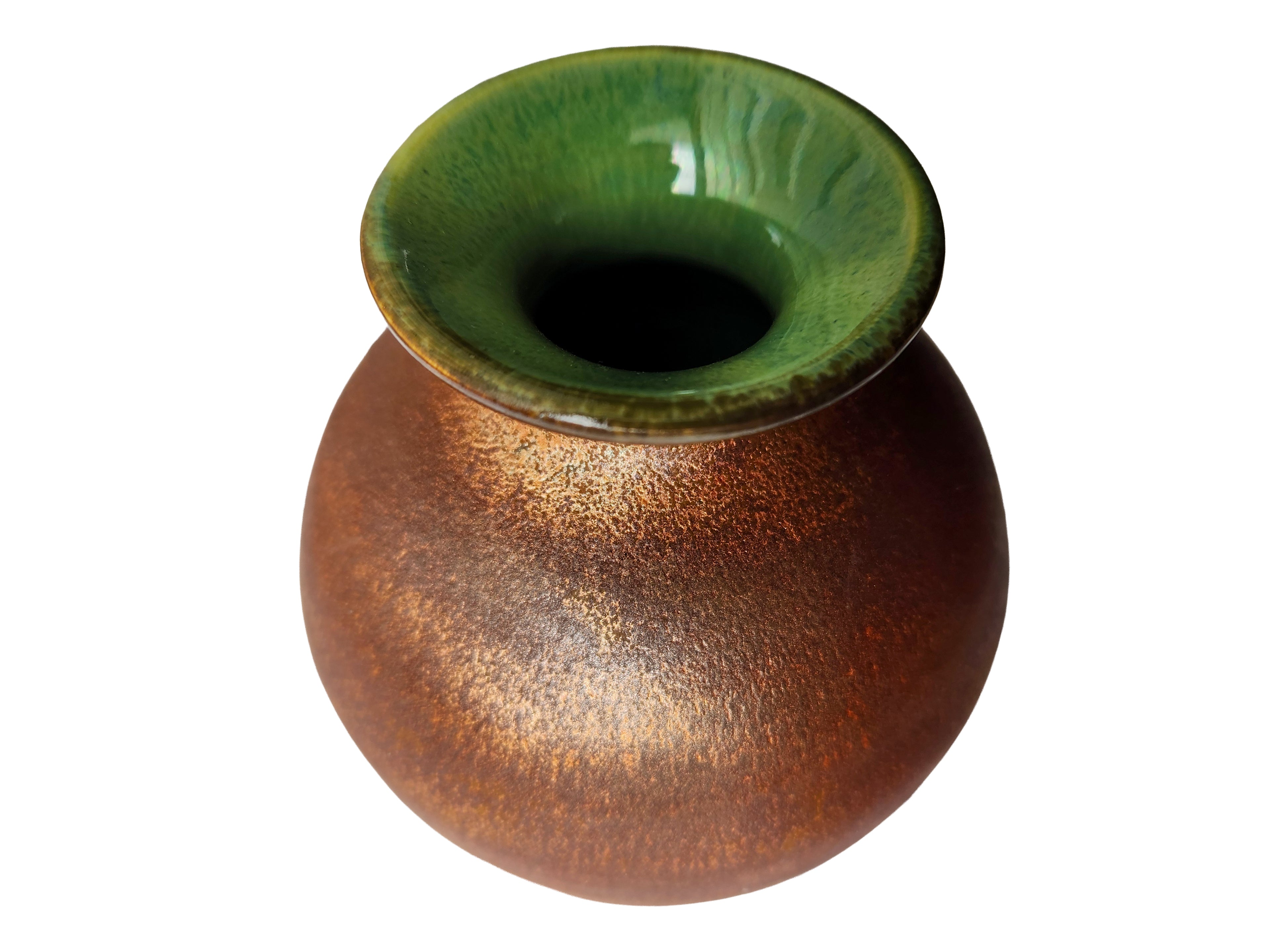 Medium-Sized Handmade Porcelain Vase, Green Interior & Copper Exterior - 6.5"
