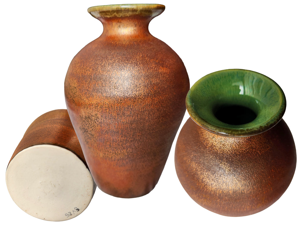 Medium-Sized Handmade Porcelain Vase, Green Interior & Copper Exterior - 6.5"