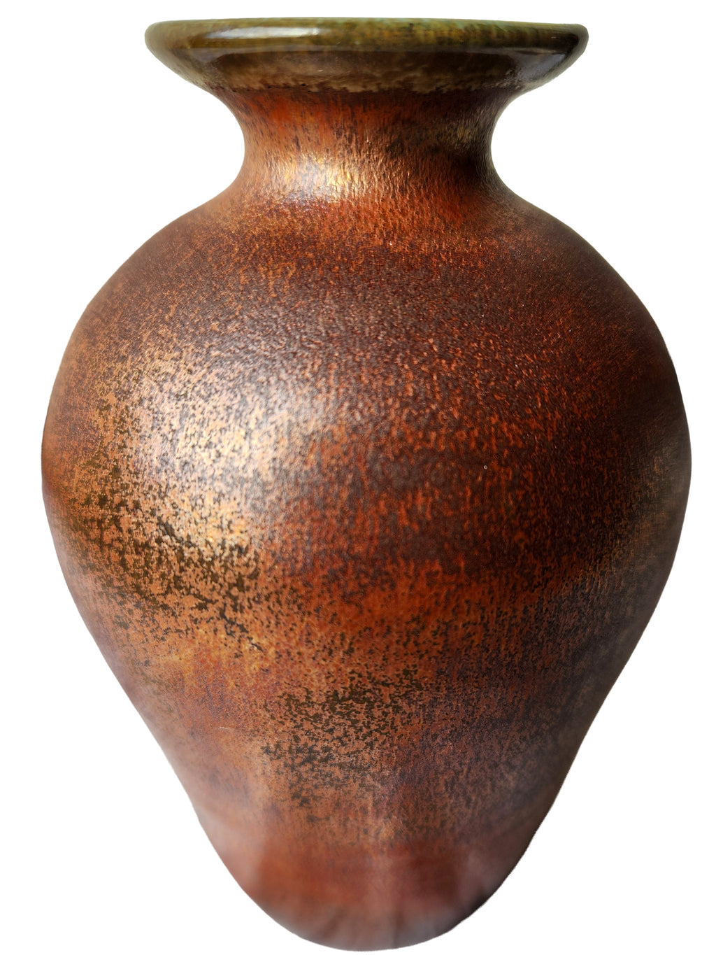 Medium-Sized Handmade Porcelain Vase, Green Interior & Copper Exterior - 6.5"