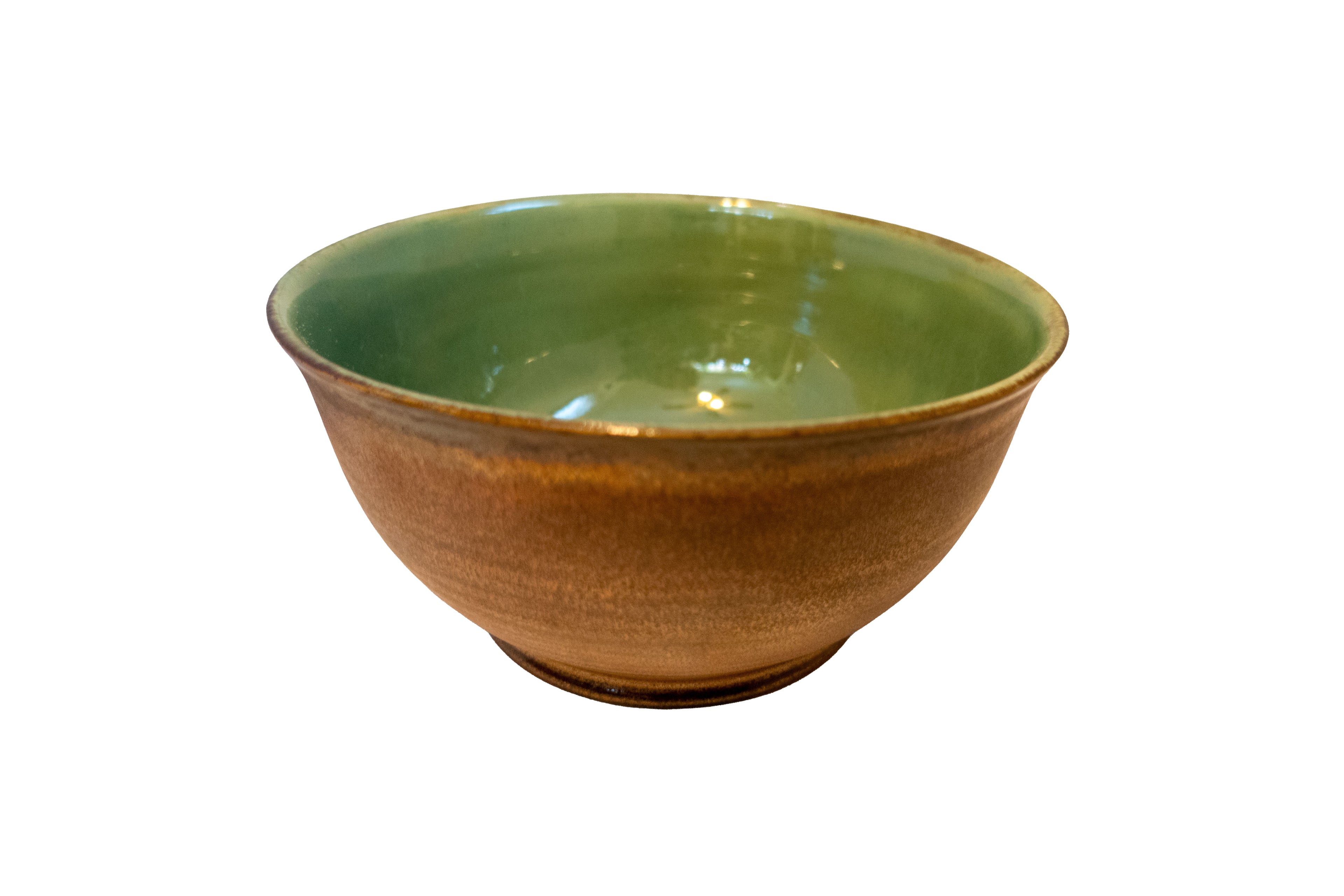Handmade porcelain bowl - stunning green glaze & rich rustic copper 3.5 cups