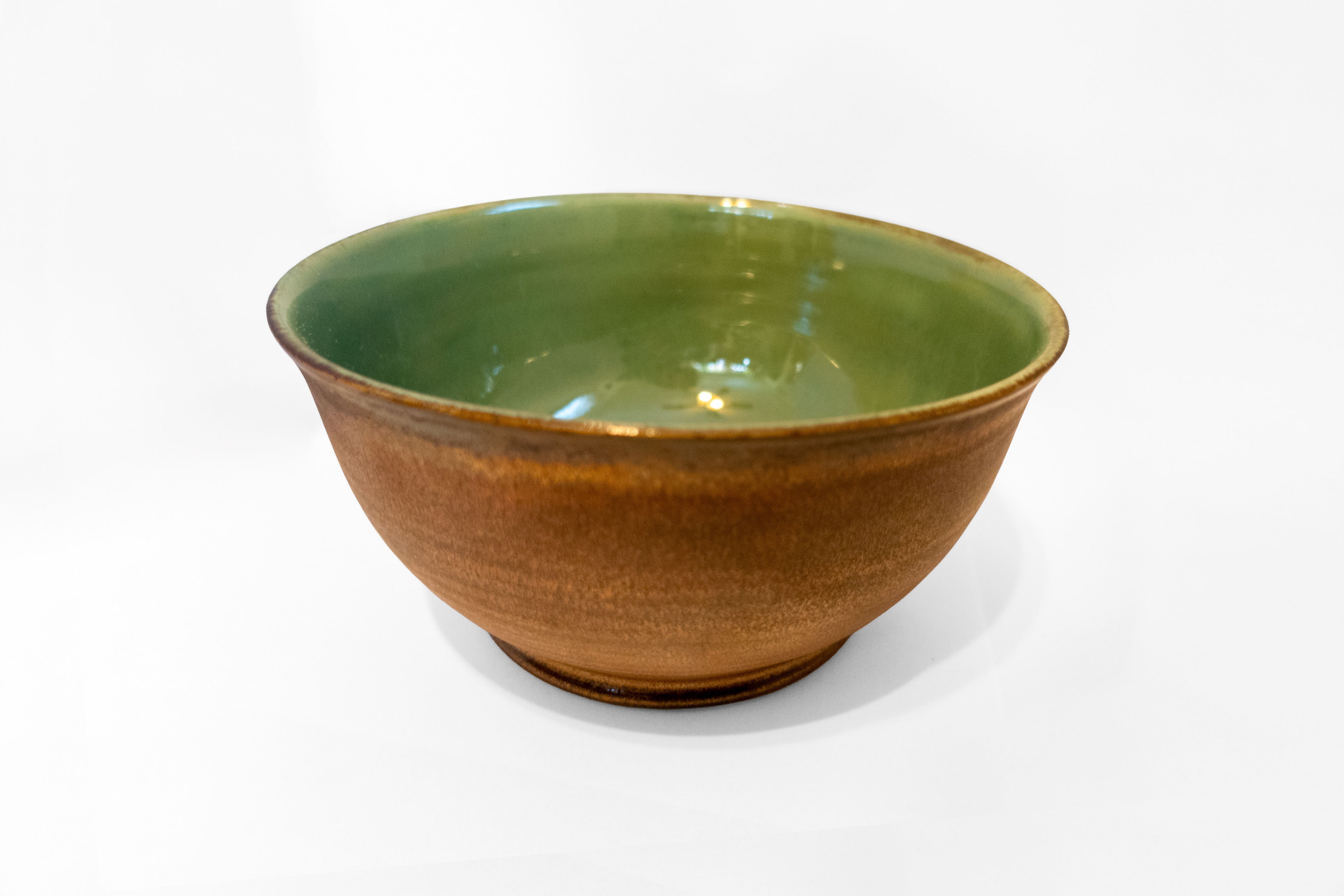 Handmade porcelain bowl - stunning green glaze & rich rustic copper 3.5 cups