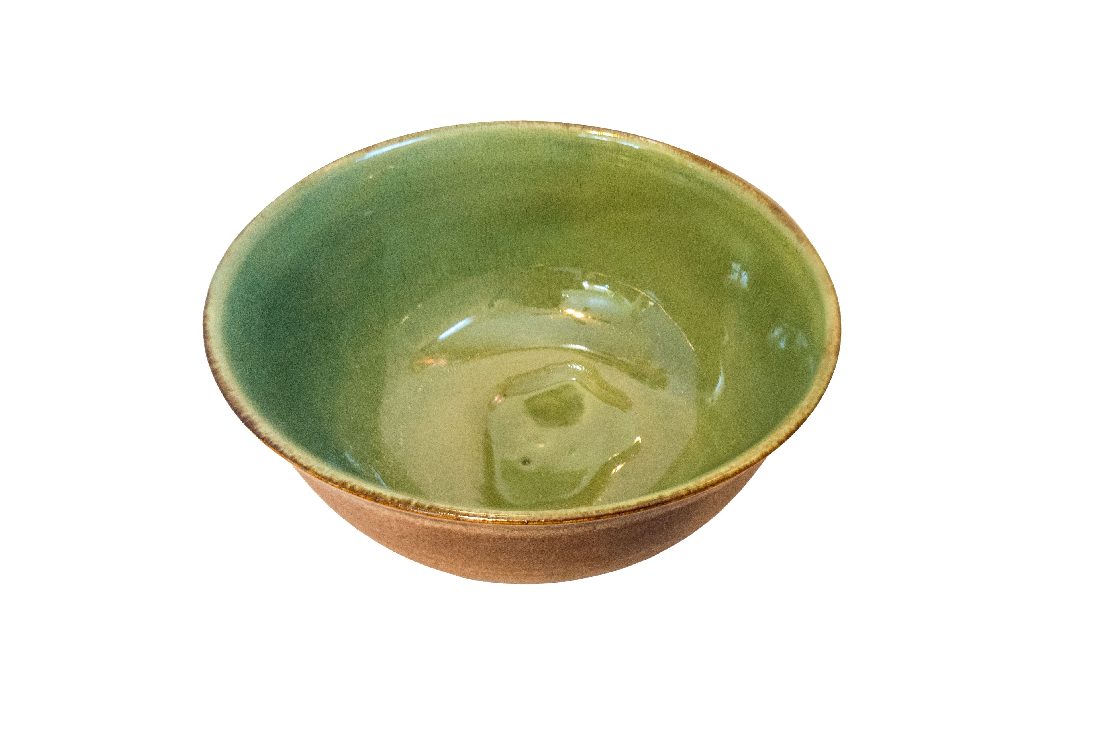 Handmade porcelain bowl - stunning green glaze & rich rustic copper 3.5 cups