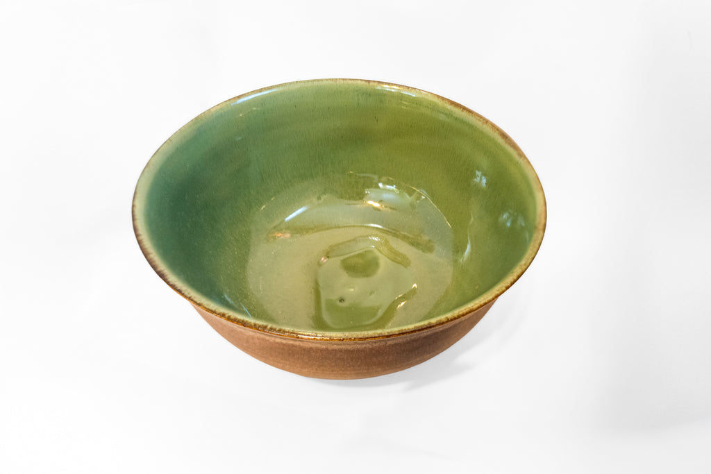 Handmade porcelain bowl - stunning green glaze & rich rustic copper 3.5 cups