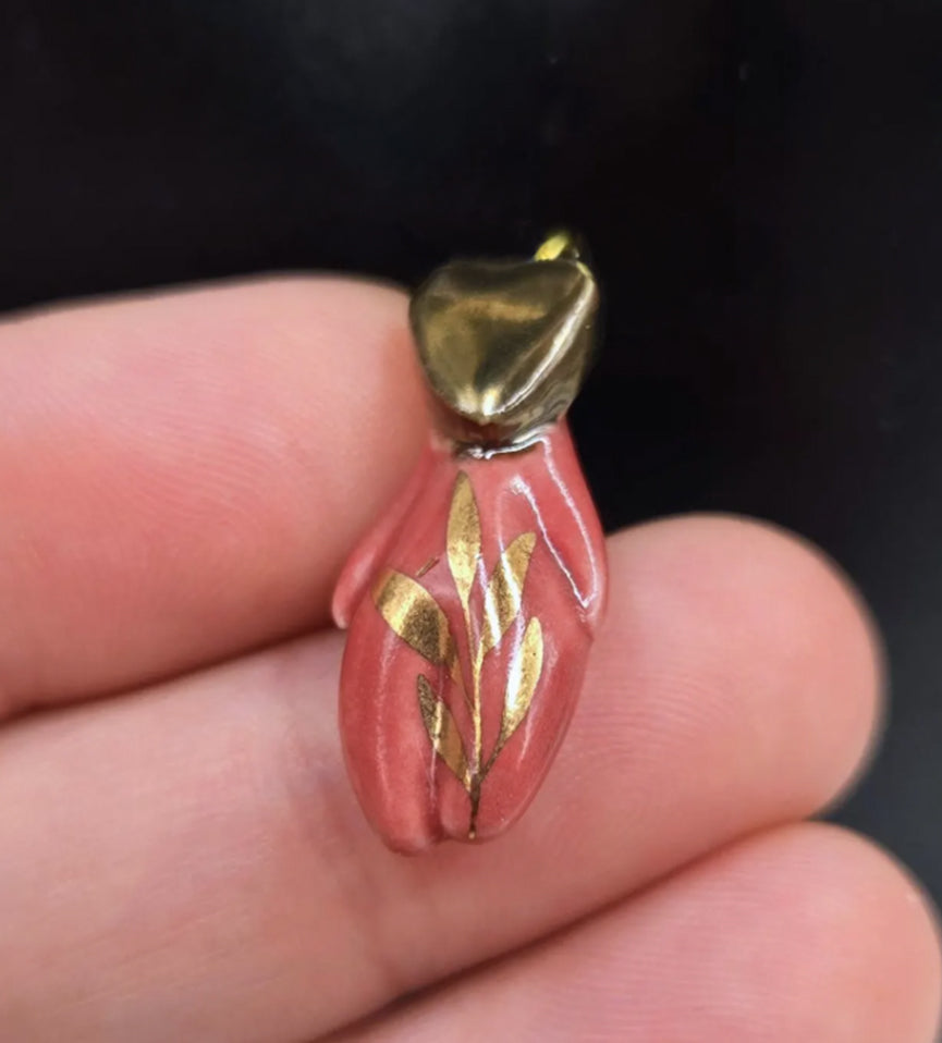 Handmade Porcelain Pendant: 22k Gold Heart Charm